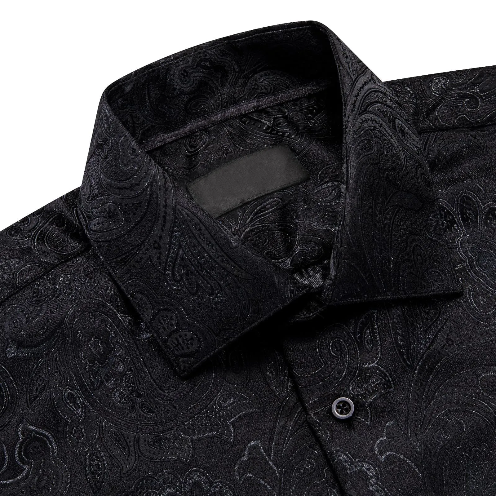 Ties2you Collared Shirt Coal Black Paisley Silk Mens Long Sleeve Tuxedo Button Up Shirt