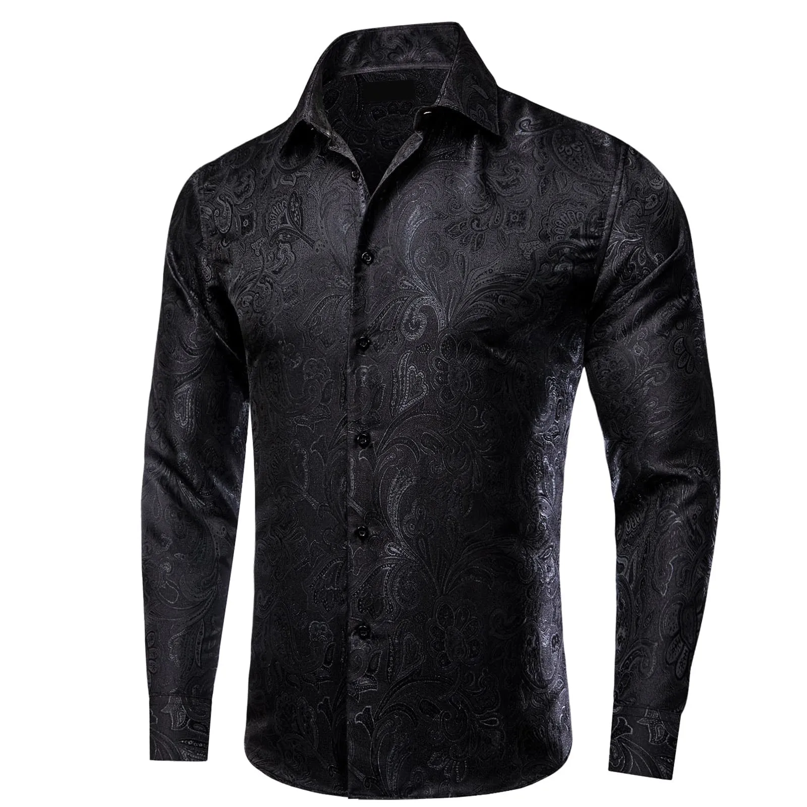 Ties2you Collared Shirt Coal Black Paisley Silk Mens Long Sleeve Tuxedo Button Up Shirt