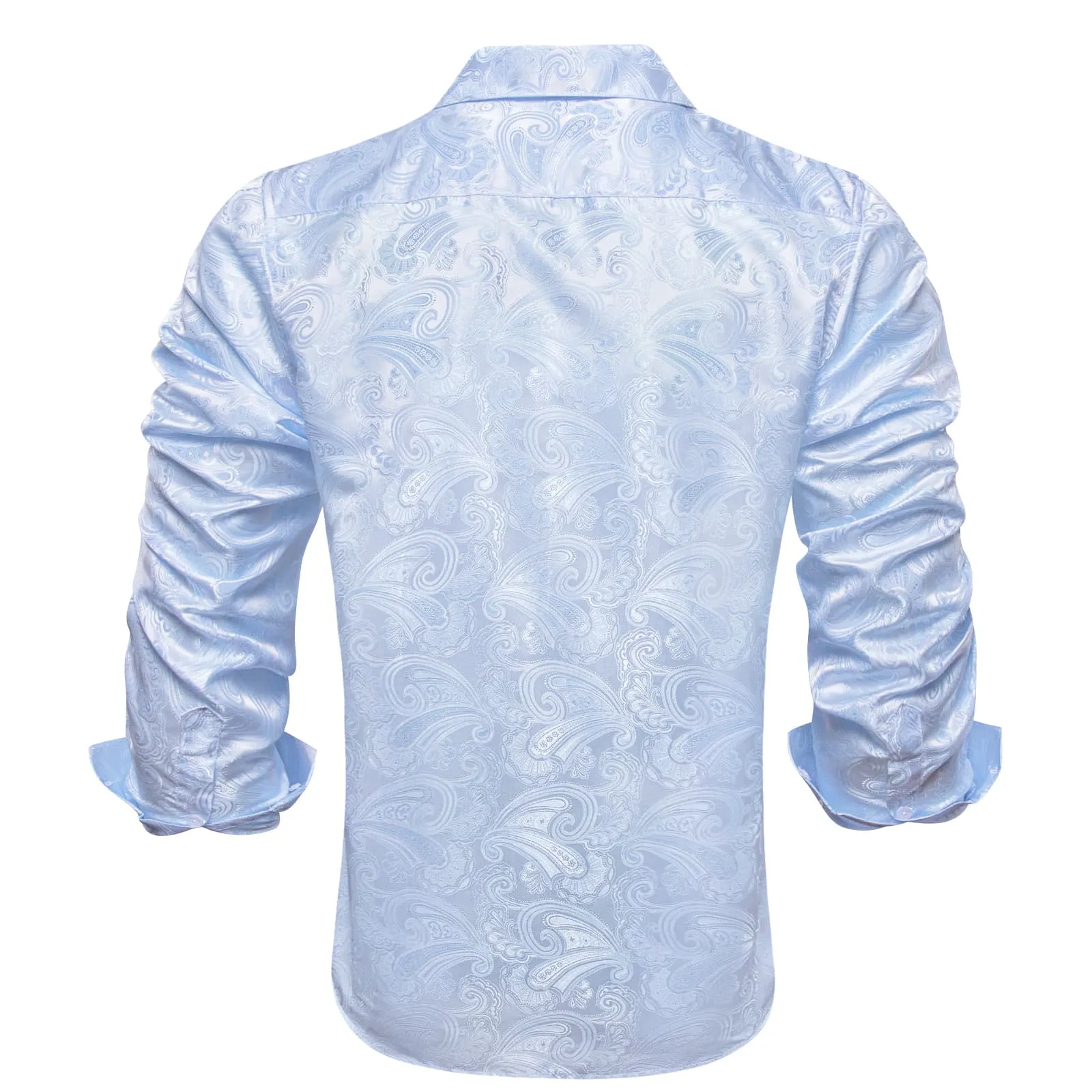 Ties2you Dress Shirt Sky Blue Floral Silk Long Sleeve Button Up Shirt for Men