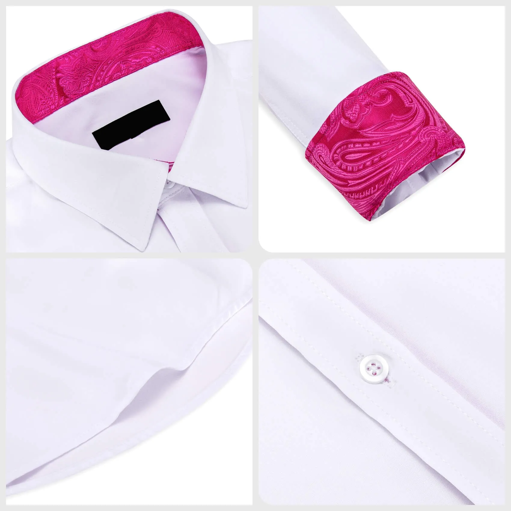 Ties2you Long Sleeve Shirt White Rose Pink Splicing Paisley Men's Shirt