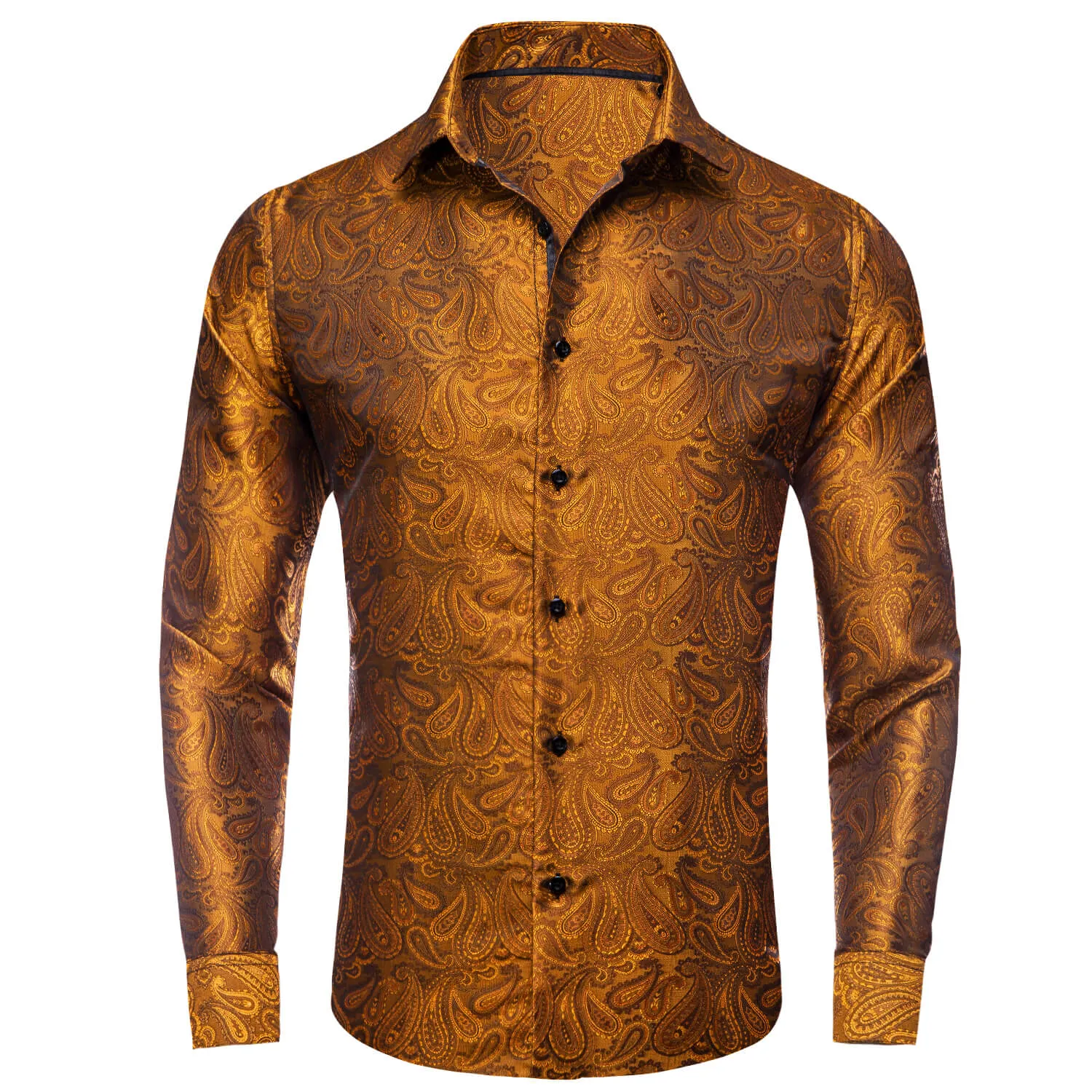 Ties2you Men's Shirt Bronze Brown Paisley Silk Button Down Shirt