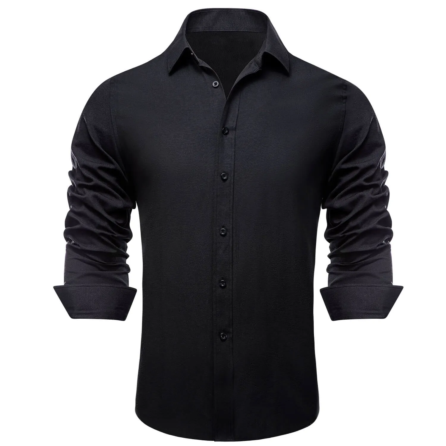 Ties2you Men's Shirt Charcoal Black Solid Silk Long Sleeve Dress Shirt