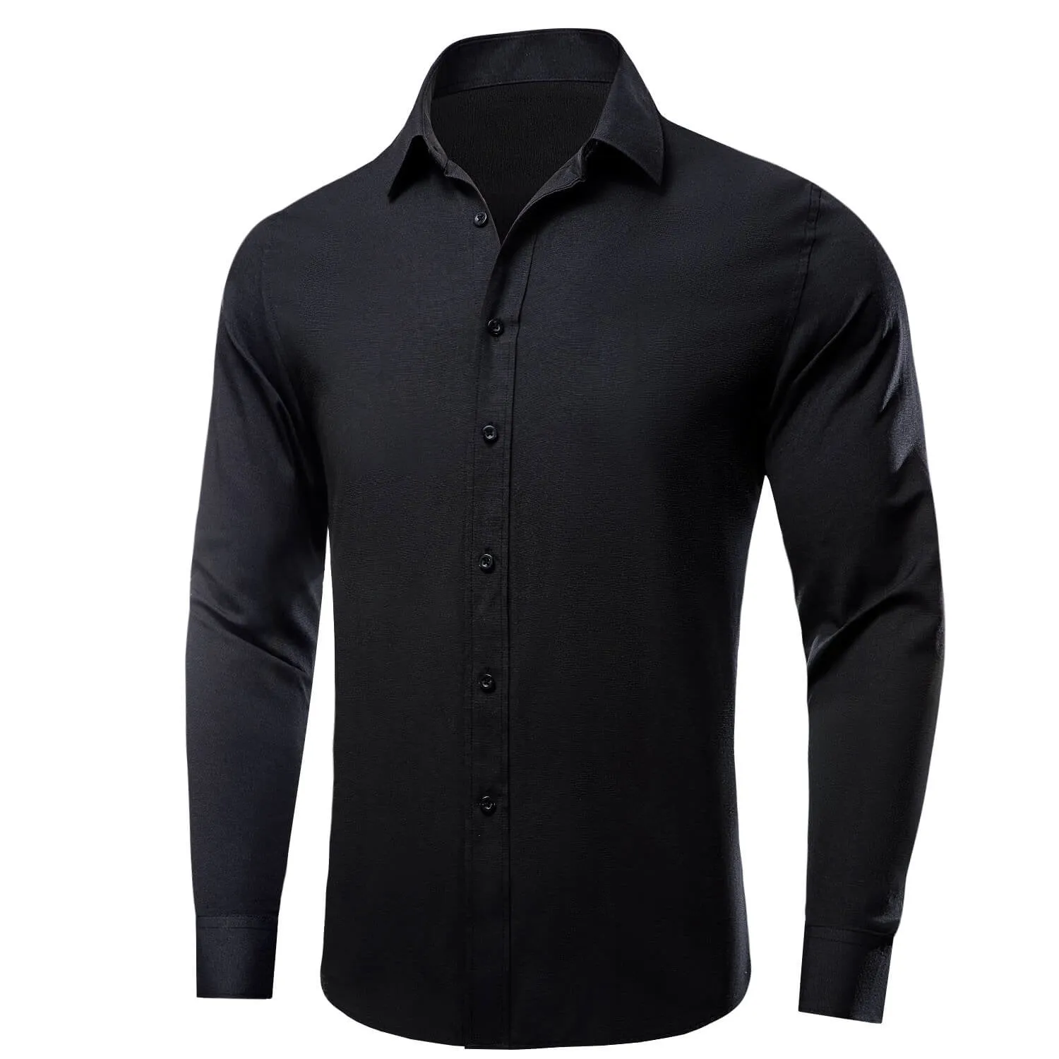 Ties2you Men's Shirt Charcoal Black Solid Silk Long Sleeve Dress Shirt