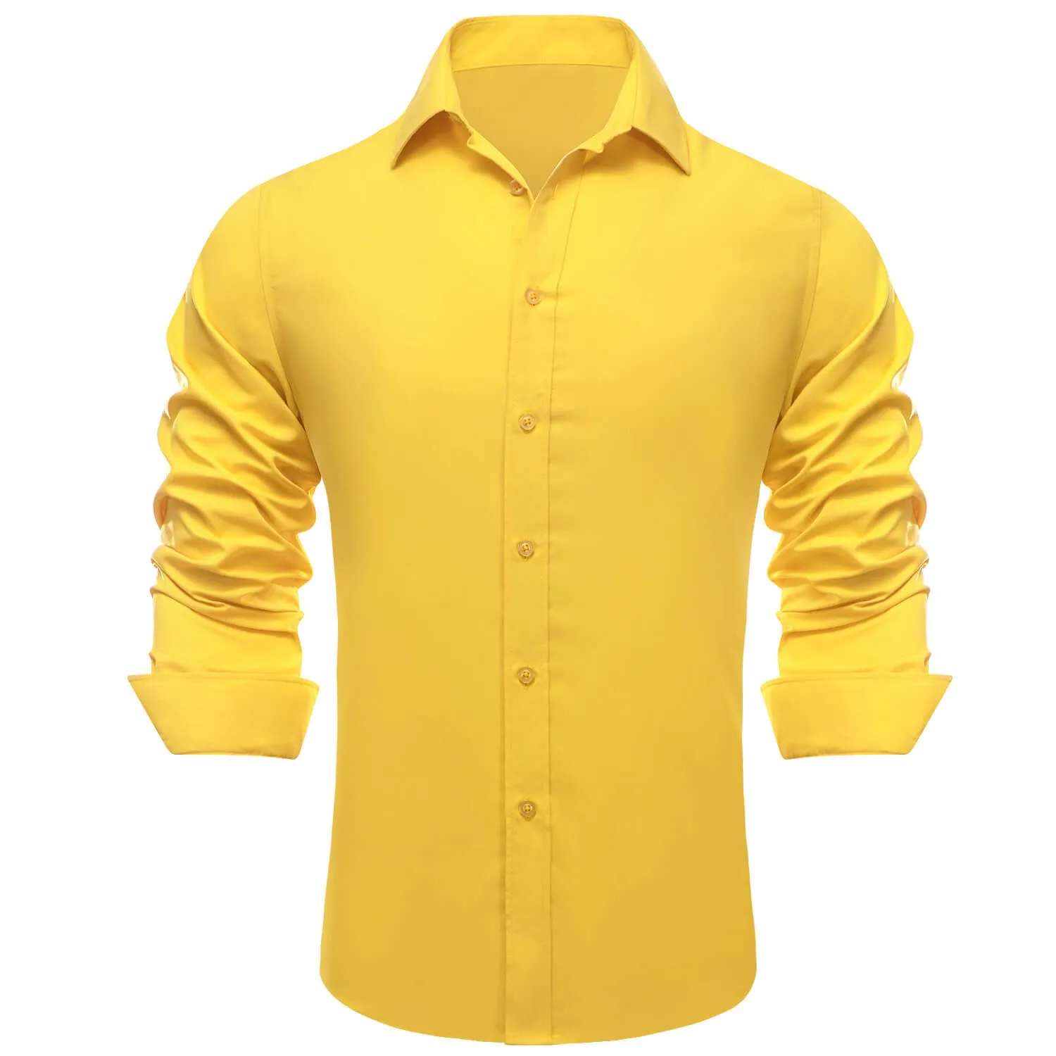 Ties2you Men's Shirt Golden Solid Silk Button Up Long Sleeve Shirt