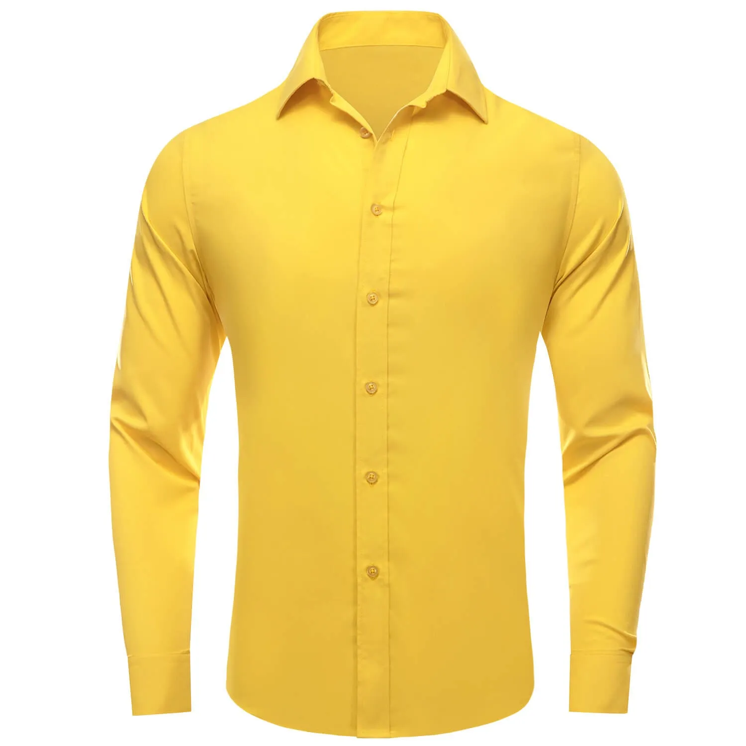 Ties2you Men's Shirt Golden Solid Silk Button Up Long Sleeve Shirt