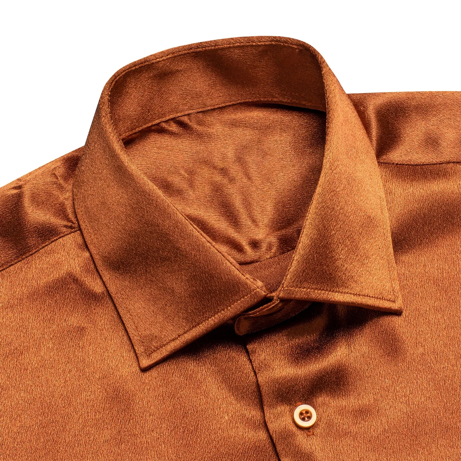 Ties2you Men's Shirt Orange Copper Solid Silk Long Sleeve Shirt