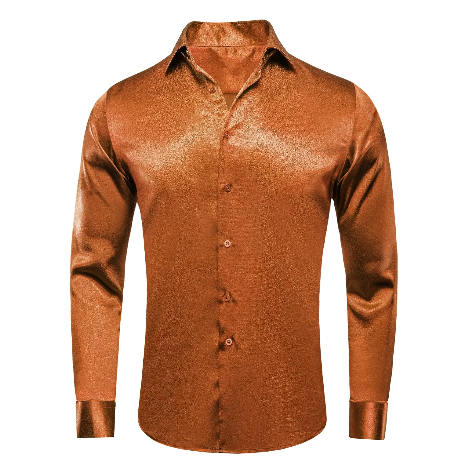 Ties2you Men's Shirt Orange Copper Solid Silk Long Sleeve Shirt