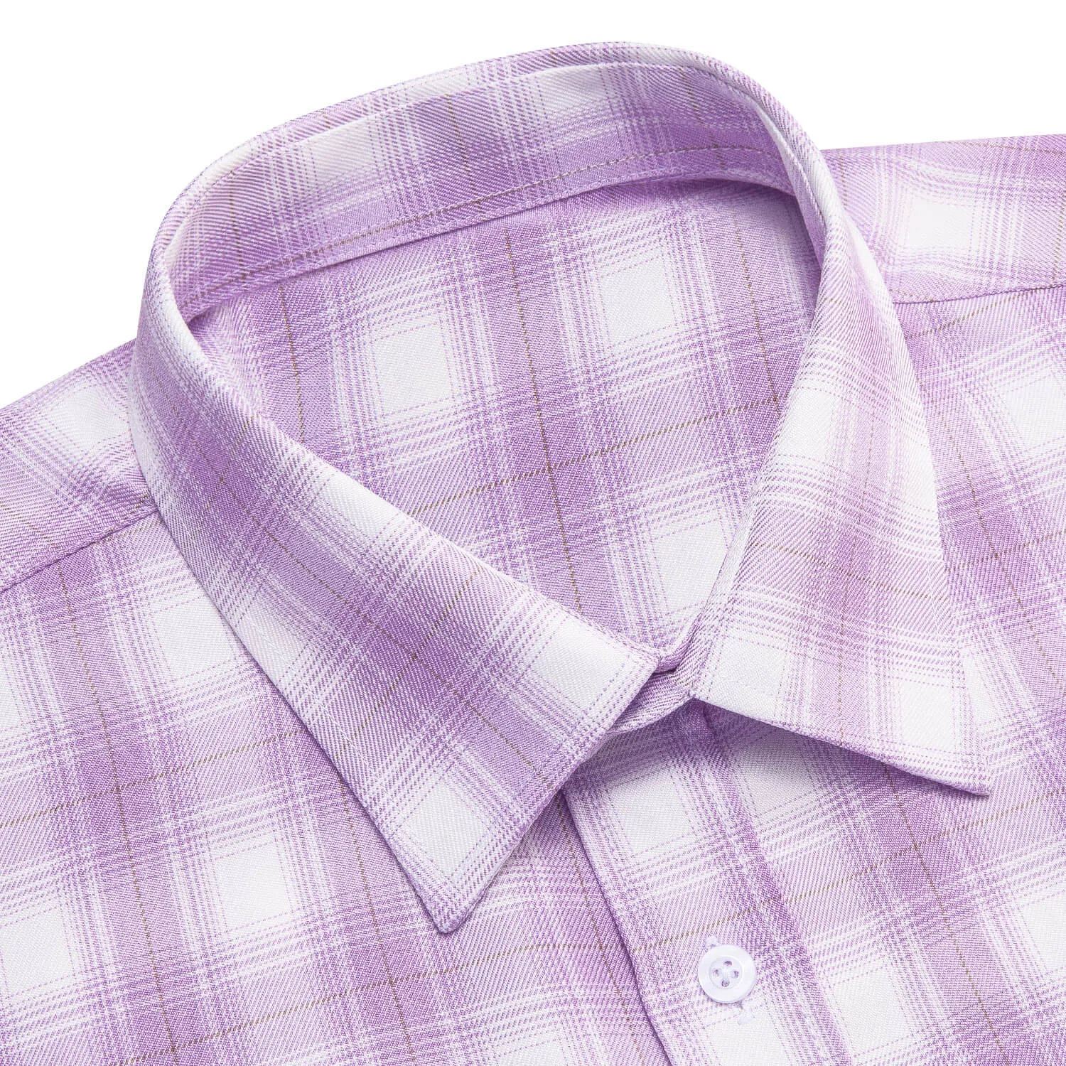 Ties2you Men's Shirt Purple White Plaid Men's Silk Long Sleeve Shirt