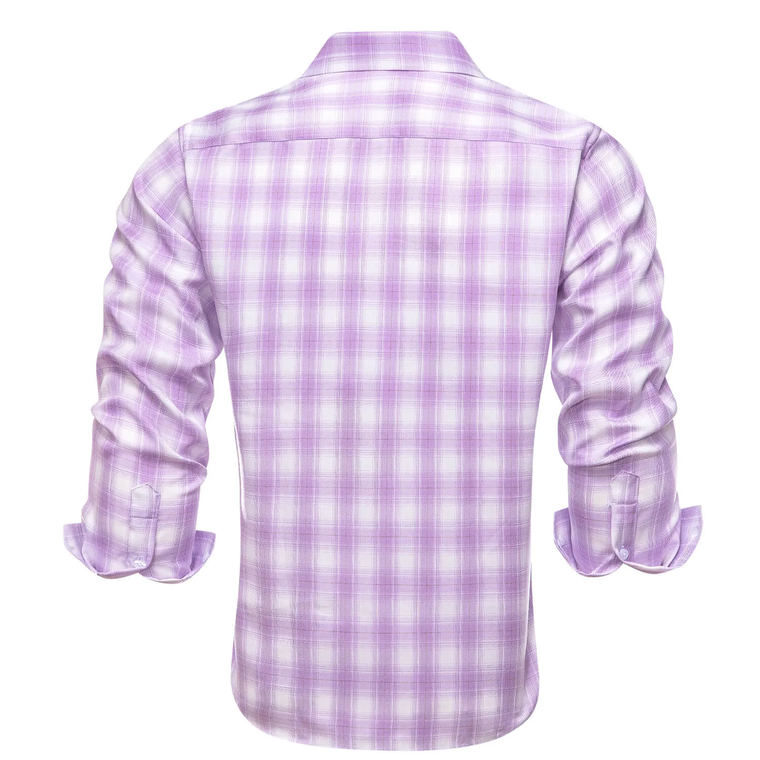 Ties2you Men's Shirt Purple White Plaid Men's Silk Long Sleeve Shirt