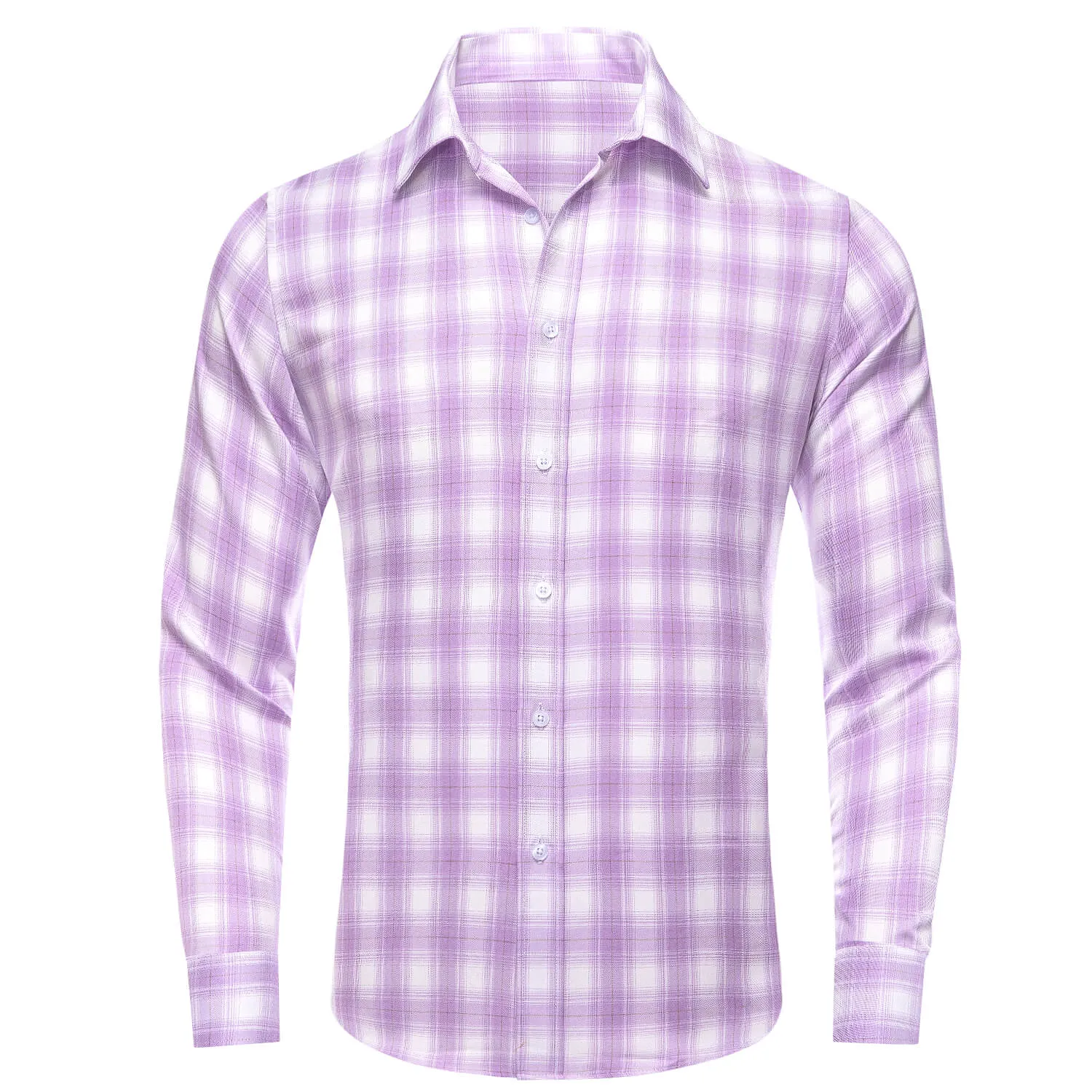 Ties2you Men's Shirt Purple White Plaid Men's Silk Long Sleeve Shirt