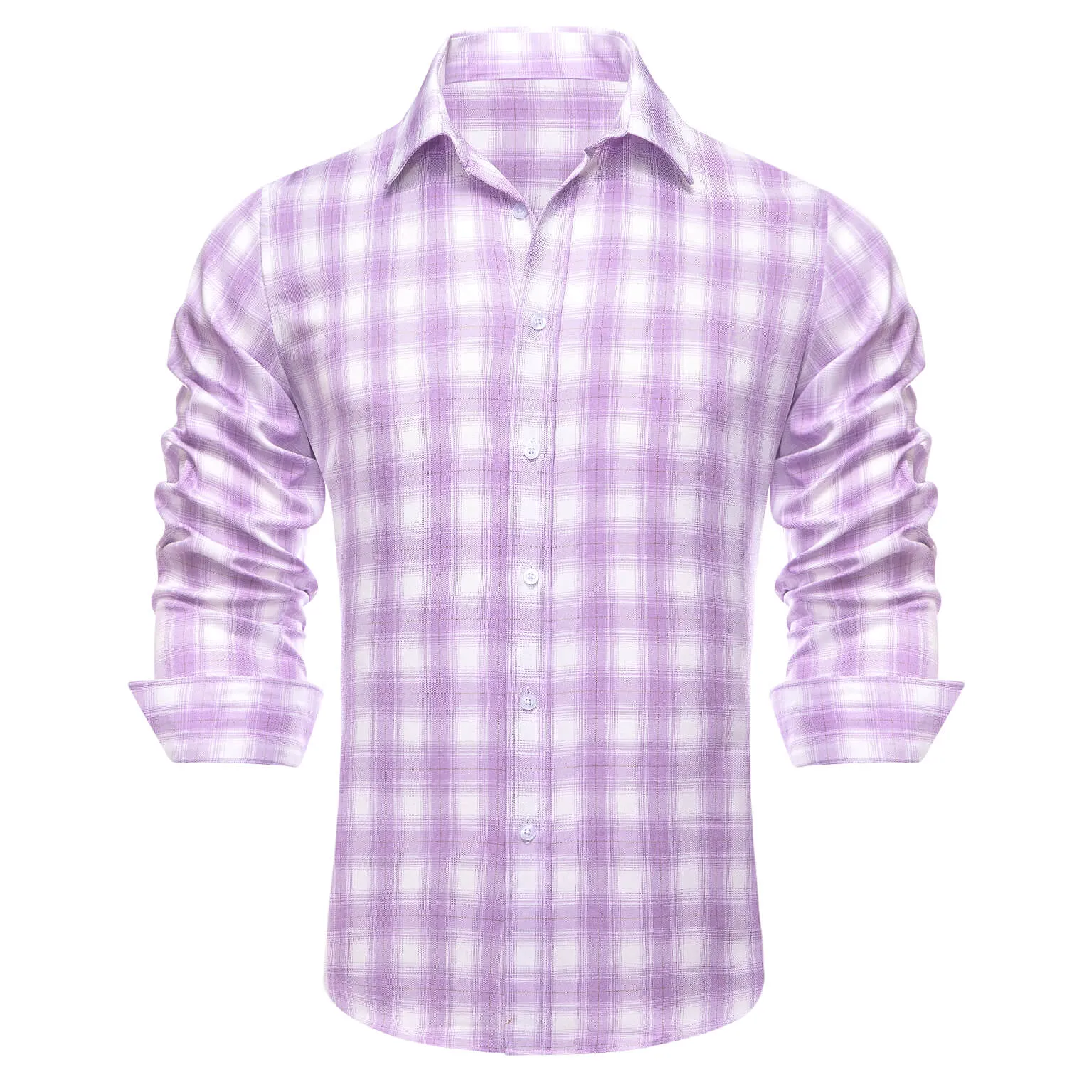 Ties2you Men's Shirt Purple White Plaid Men's Silk Long Sleeve Shirt