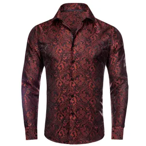 Ties2you Men's Shirt Red Black Floral Button Down Long Sleeve Dress Shirt