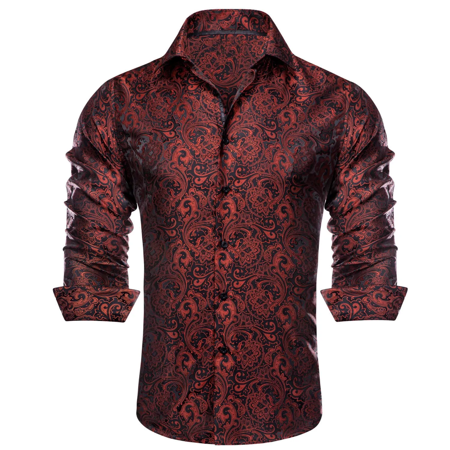 Ties2you Men's Shirt Red Black Floral Button Down Long Sleeve Dress Shirt