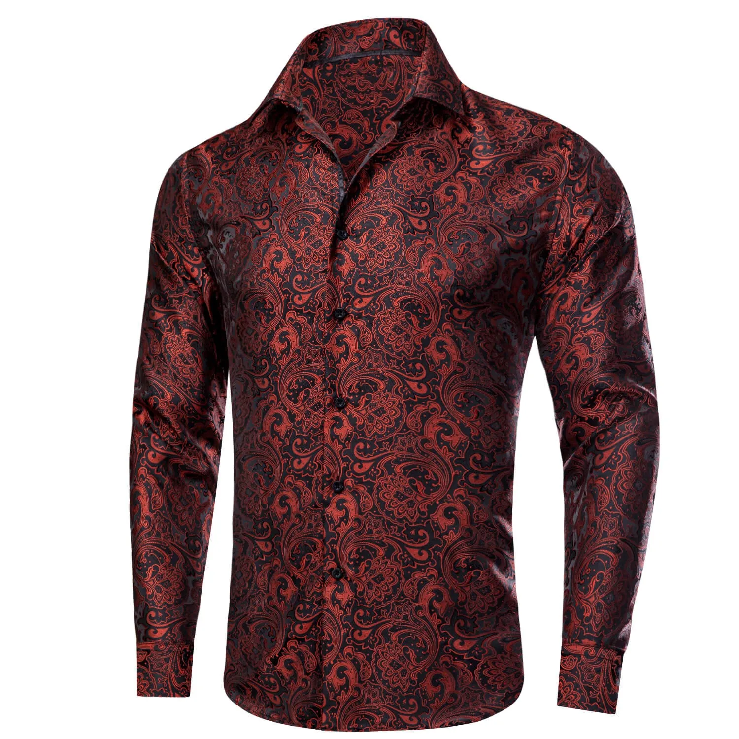 Ties2you Men's Shirt Red Black Floral Button Down Long Sleeve Dress Shirt