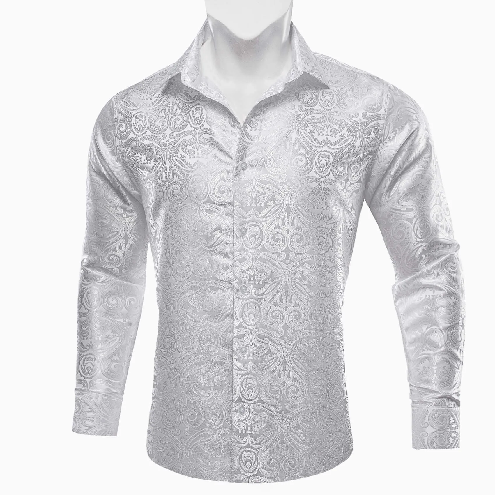 Ties2you Men's Shirt White Paisley Jacquard Silk Long Sleeve Shirt