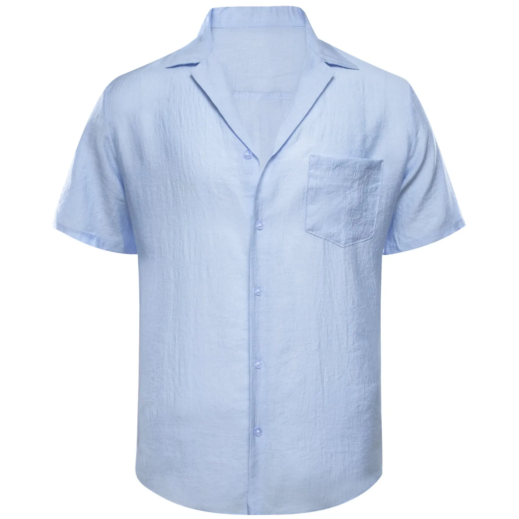 Ties2you Short Sleeve Shirt Arctic Blue Solid Men's Silk Notched Collar Button Down Shirt