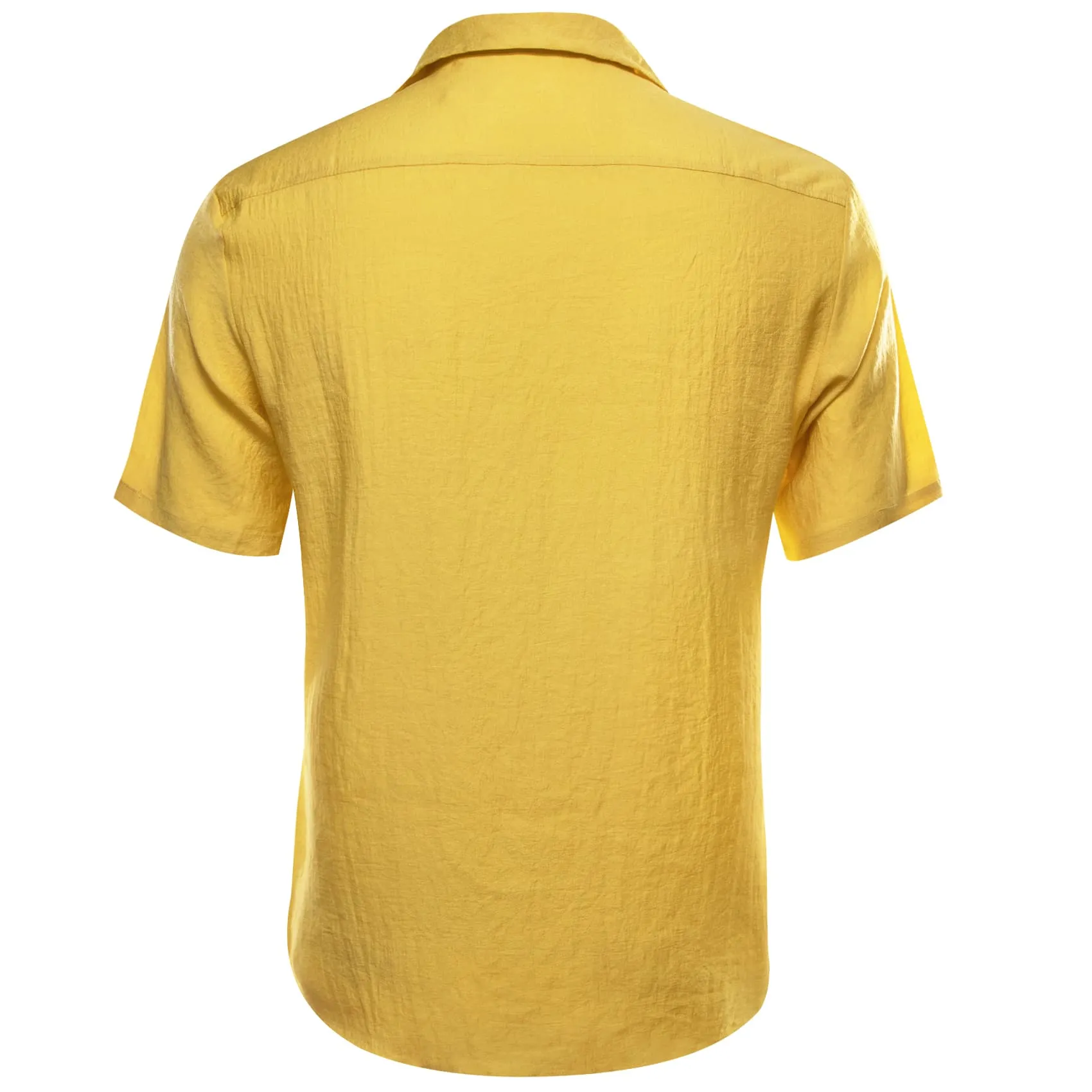 Ties2you Short Sleeve Shirt Butter Yellow Solid Men's Silk Notched Collar Button Down Shirt