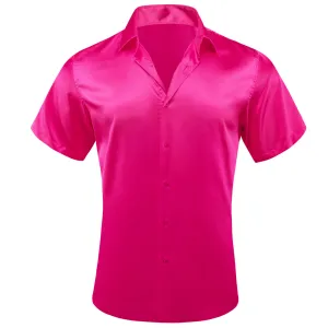 Ties2you Short Sleeve Shirt Deep Pink Solid Men's Silk Dress Shirt