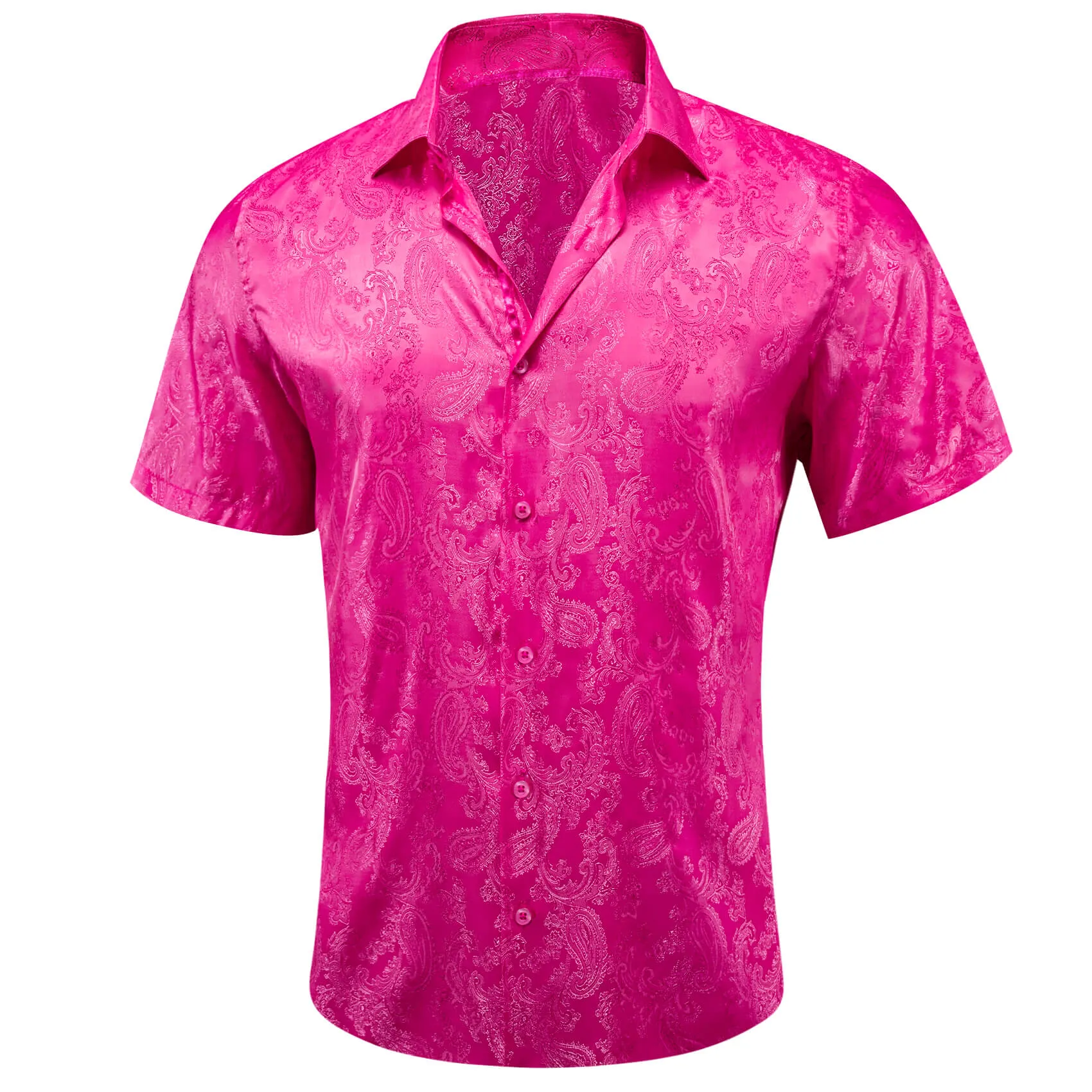 Ties2you Short Sleeve Shirt Deep Pink Woven Paisley Men's Silk Shirt