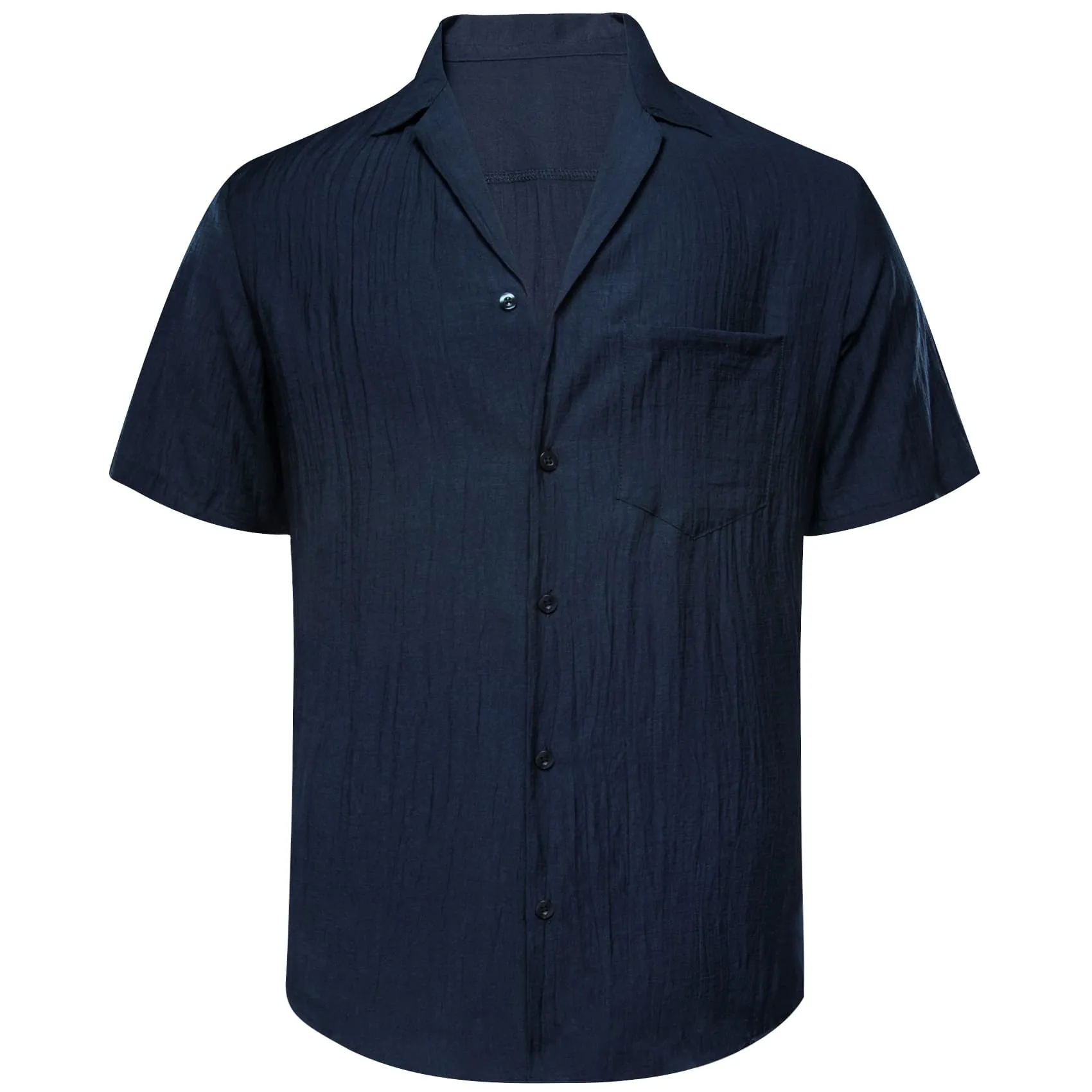 Ties2you Short Sleeve Shirt Indigo Blue Solid Men's Silk Notched Collar Button Down Shirt