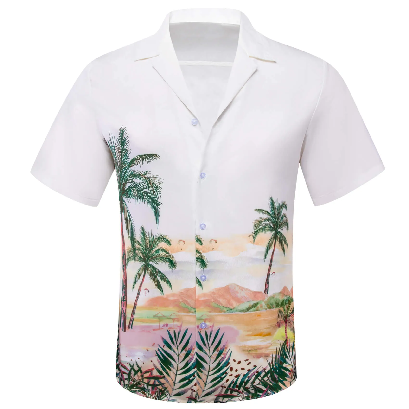 Ties2you Short Sleeves Shirt White Deep Green Men's Summer Beach Leisure Shirt