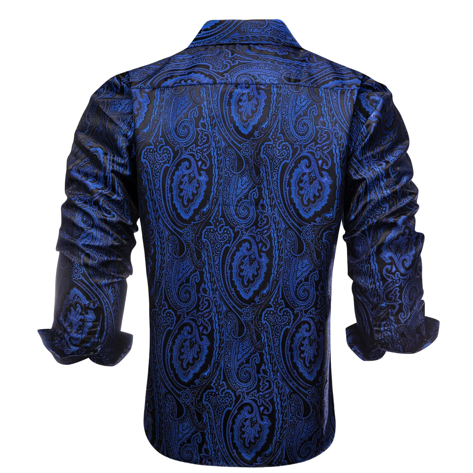 Ties2you Silk Shirt Black Navy Blue Floral Long Sleeve Button Up Shirts for Men