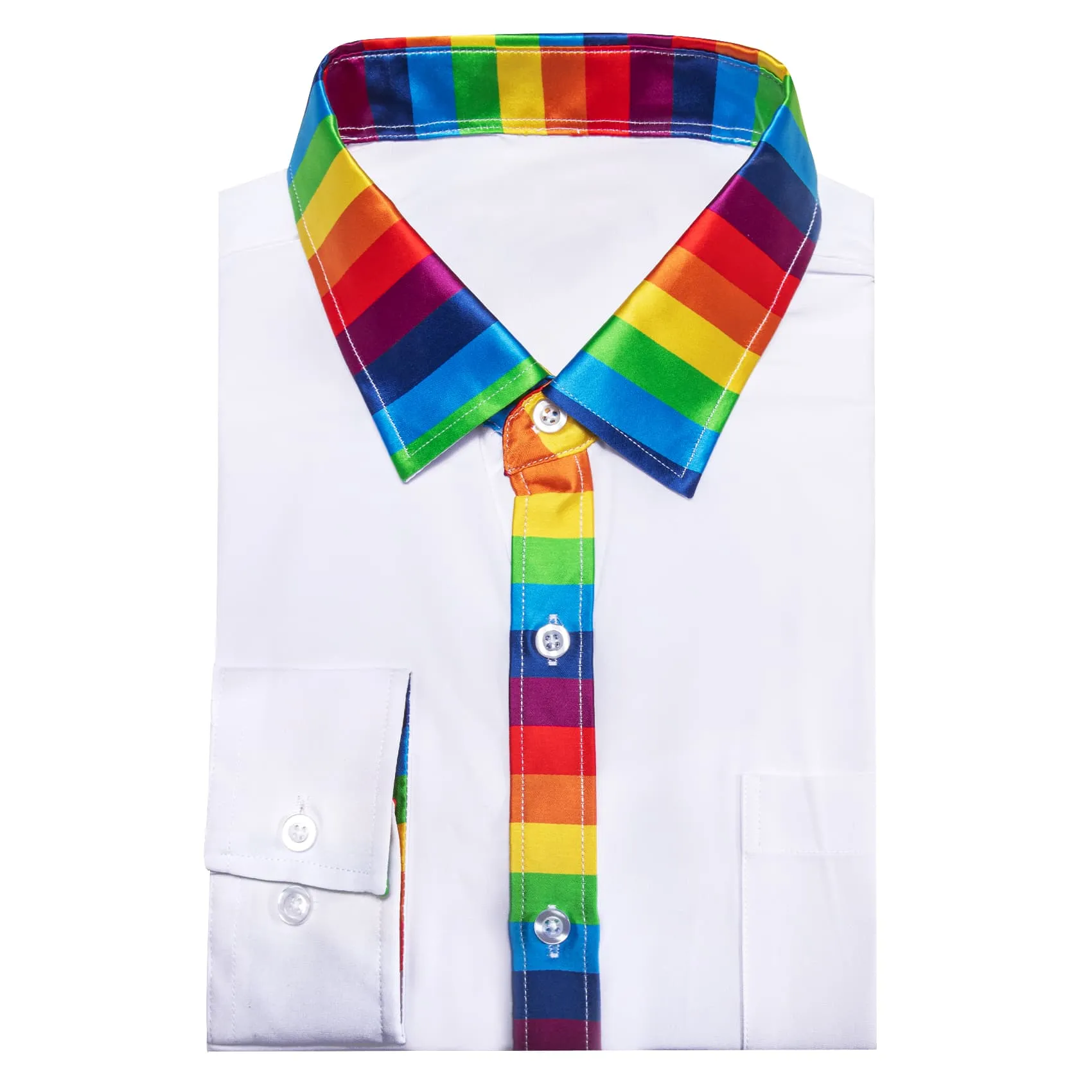 Ties2you Work Shirt White Colorful Splicing Long Sleeve Silk Mens Button Up Shirt