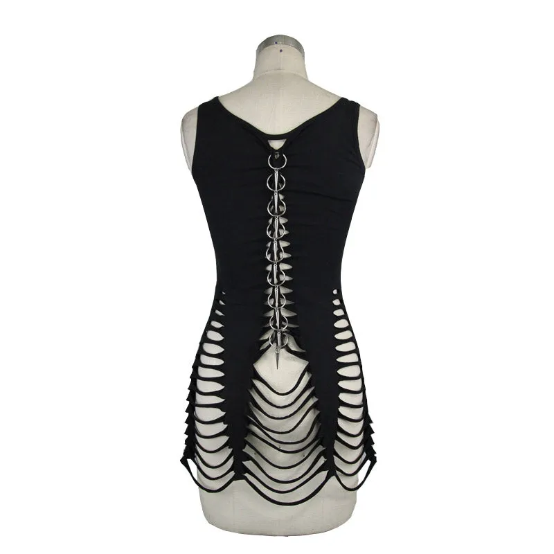 TT062 Summer daily wear centipede back hollow out punk women black halter vest