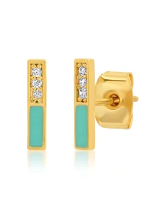 Turquoise Enamel and CZ Bar Post