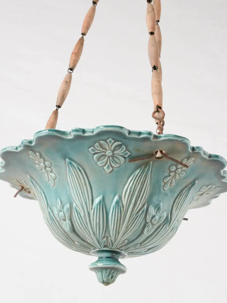 Turquoise majolica hanging flower planter 10¾"