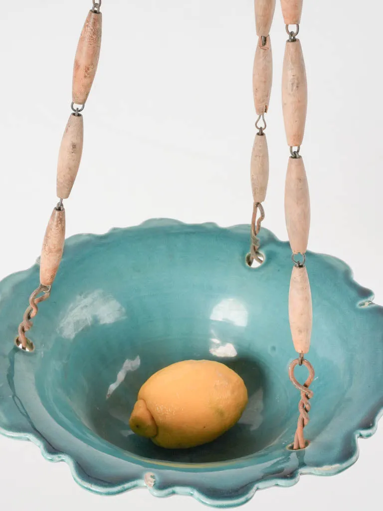 Turquoise majolica hanging flower planter 10¾"