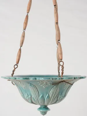 Turquoise majolica hanging flower planter 10¾"