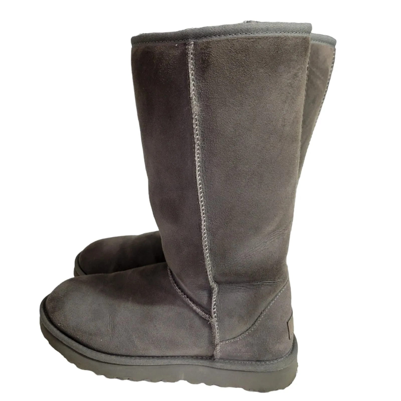 UGG Classic Tall Boots II Grey Suede Shearling Sheepskin Fur Flat Comfort Size 8