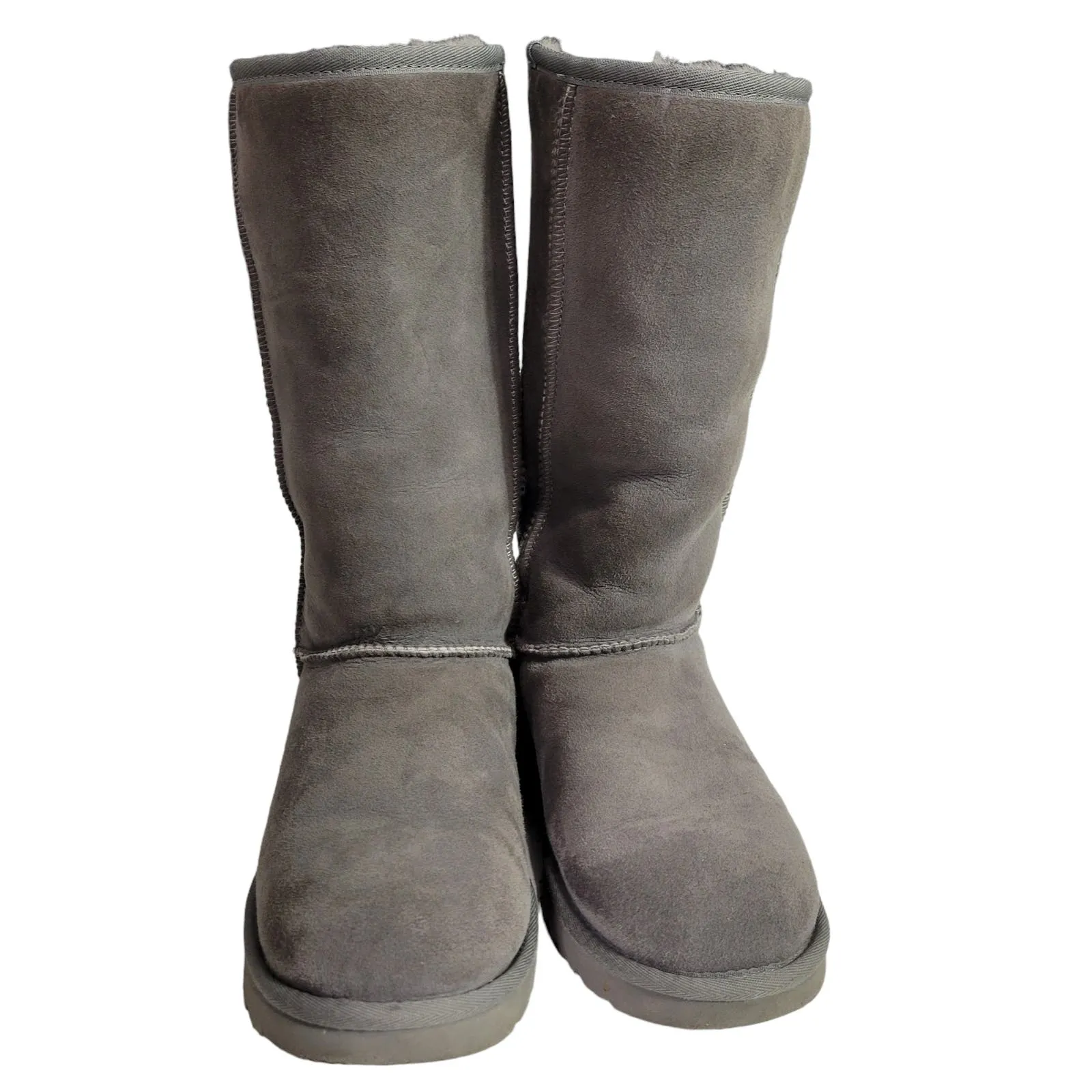 UGG Classic Tall Boots II Grey Suede Shearling Sheepskin Fur Flat Comfort Size 8