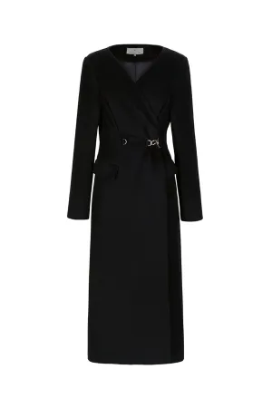 V-neck woolen coat