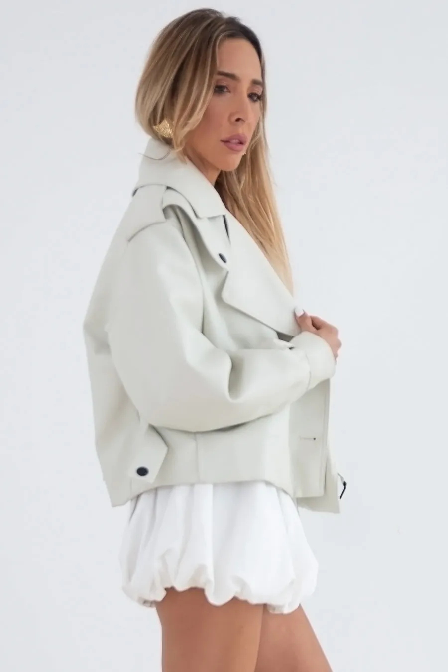 Vegan Leather Jacket - Off White