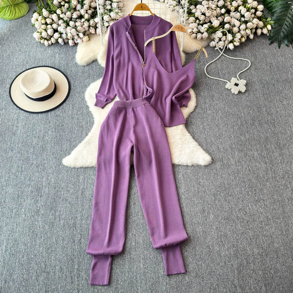 Vest&Cardigan&Trousers Knitted 3Pcs