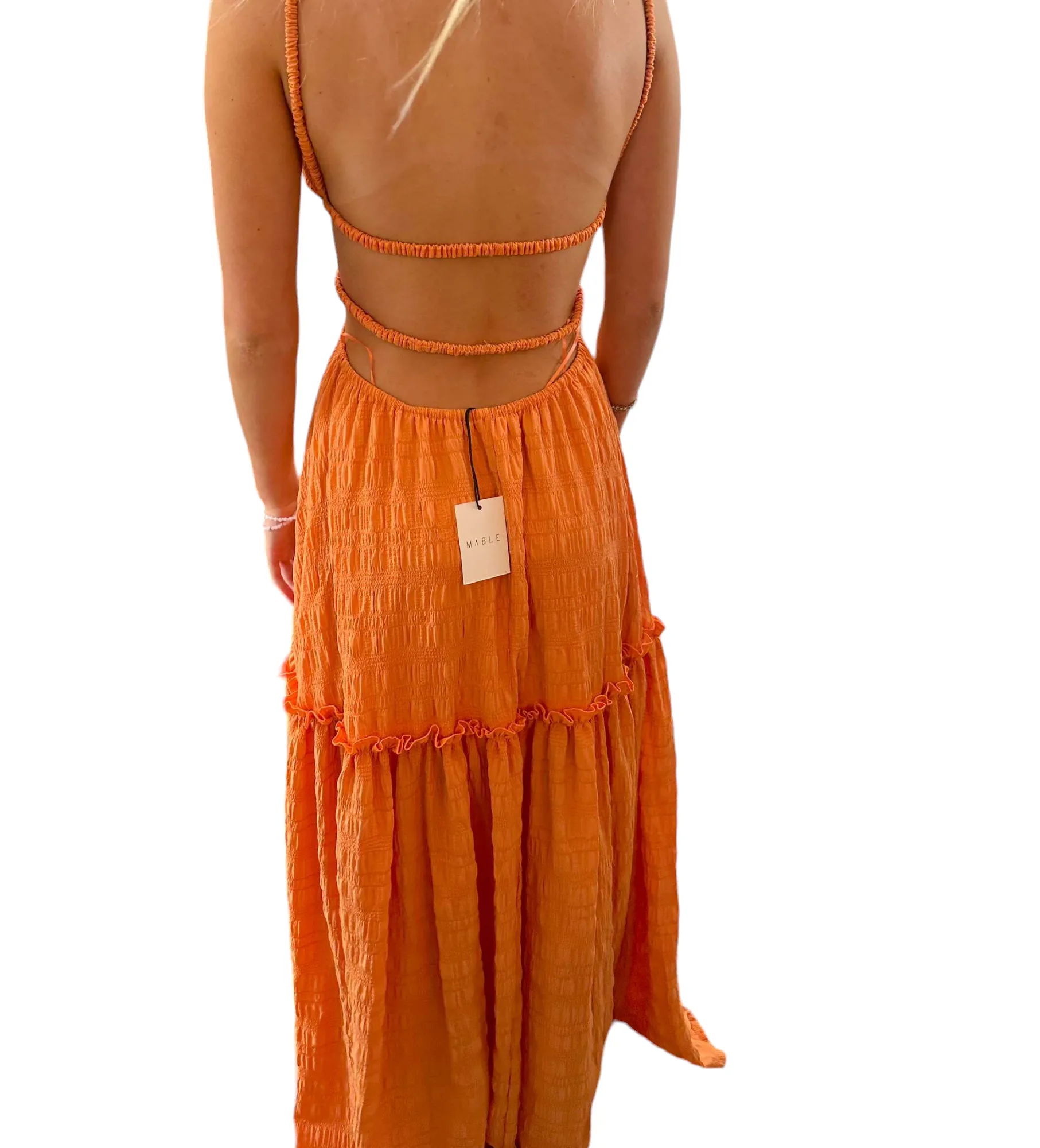 Vibrant Orange Spaghetti Strap Cut-Out Maxi Dress