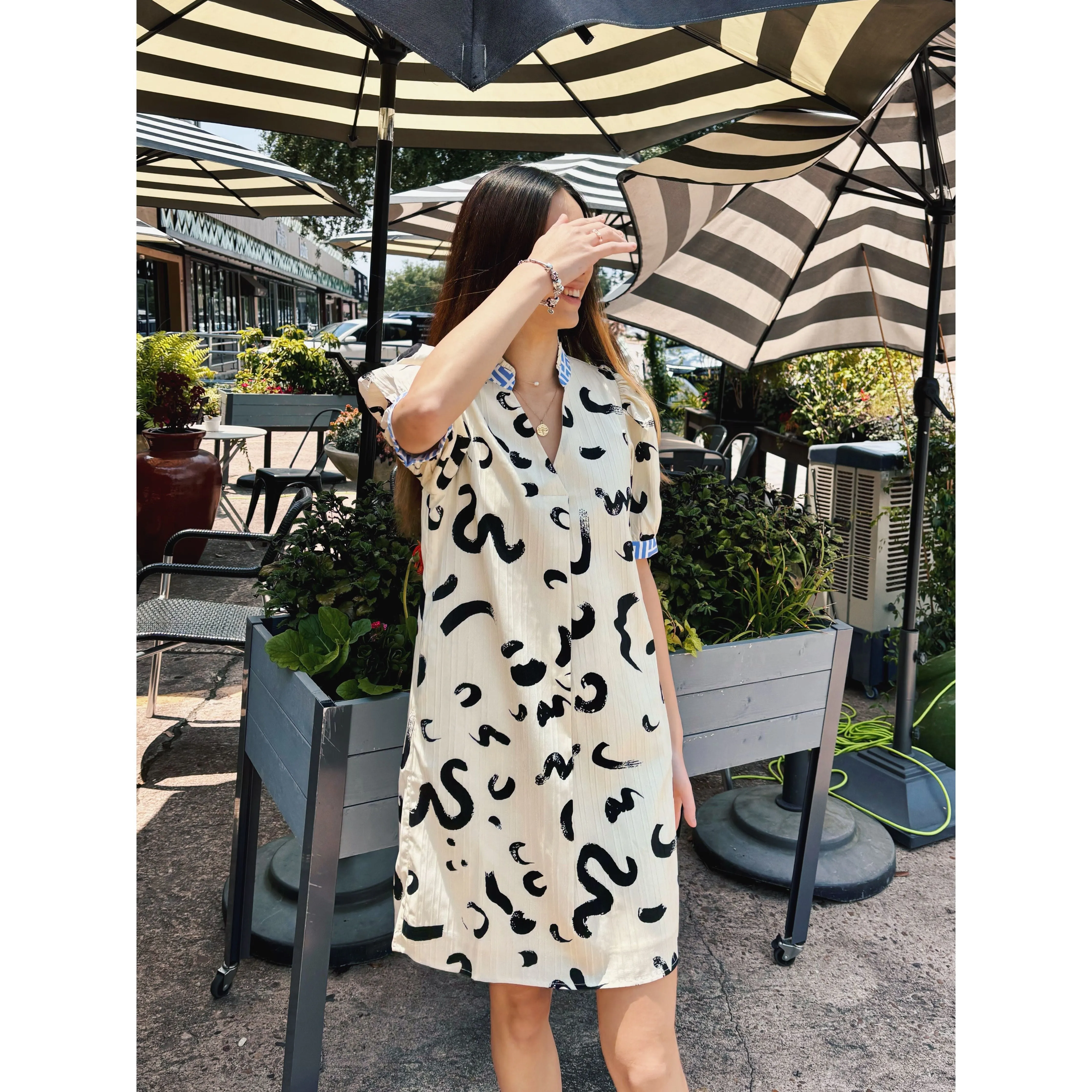 Vikki Puff Sleeve Print Midi THML Dress