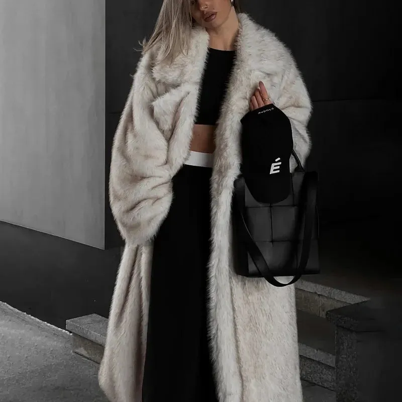 Warm Fluffy Eco Faux Fur long trench coat