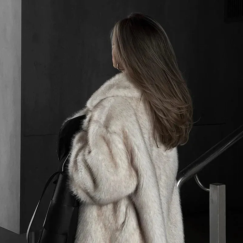 Warm Fluffy Eco Faux Fur long trench coat