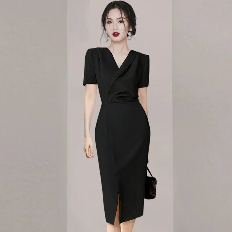 Western Style Exquisite Goddess Temperament Fashionable with Side-Slit Dress