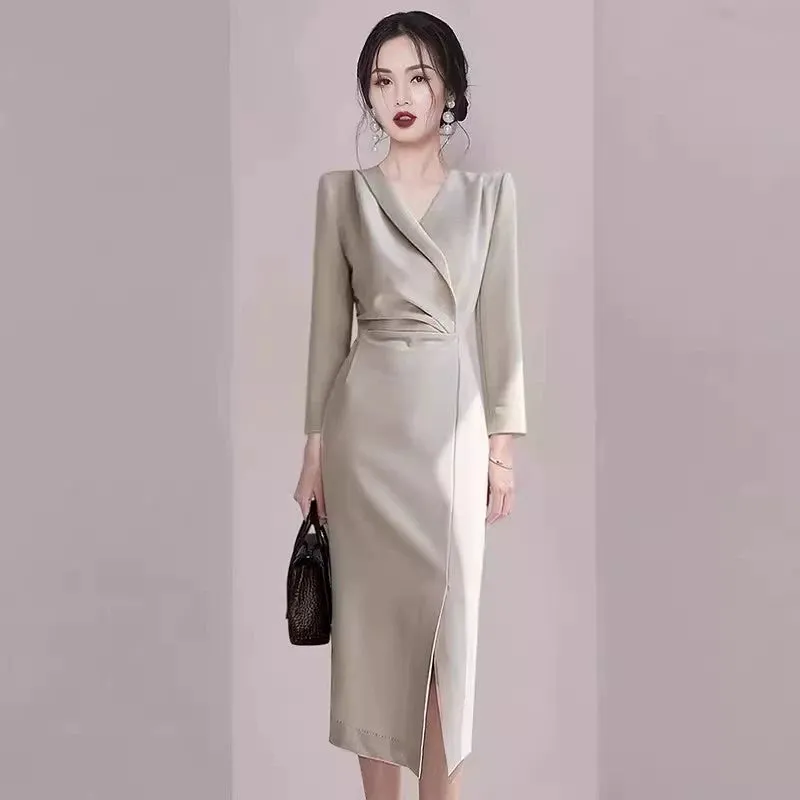 Western Style Exquisite Goddess Temperament Fashionable with Side-Slit Dress