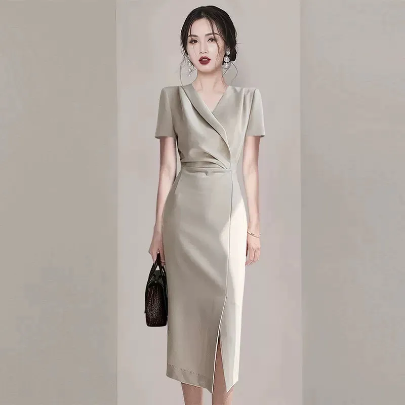 Western Style Exquisite Goddess Temperament Fashionable with Side-Slit Dress