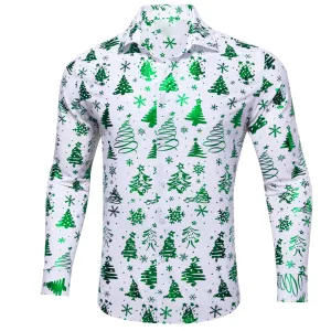 White Green Christmas Pattern Men Long Sleeve Shirt