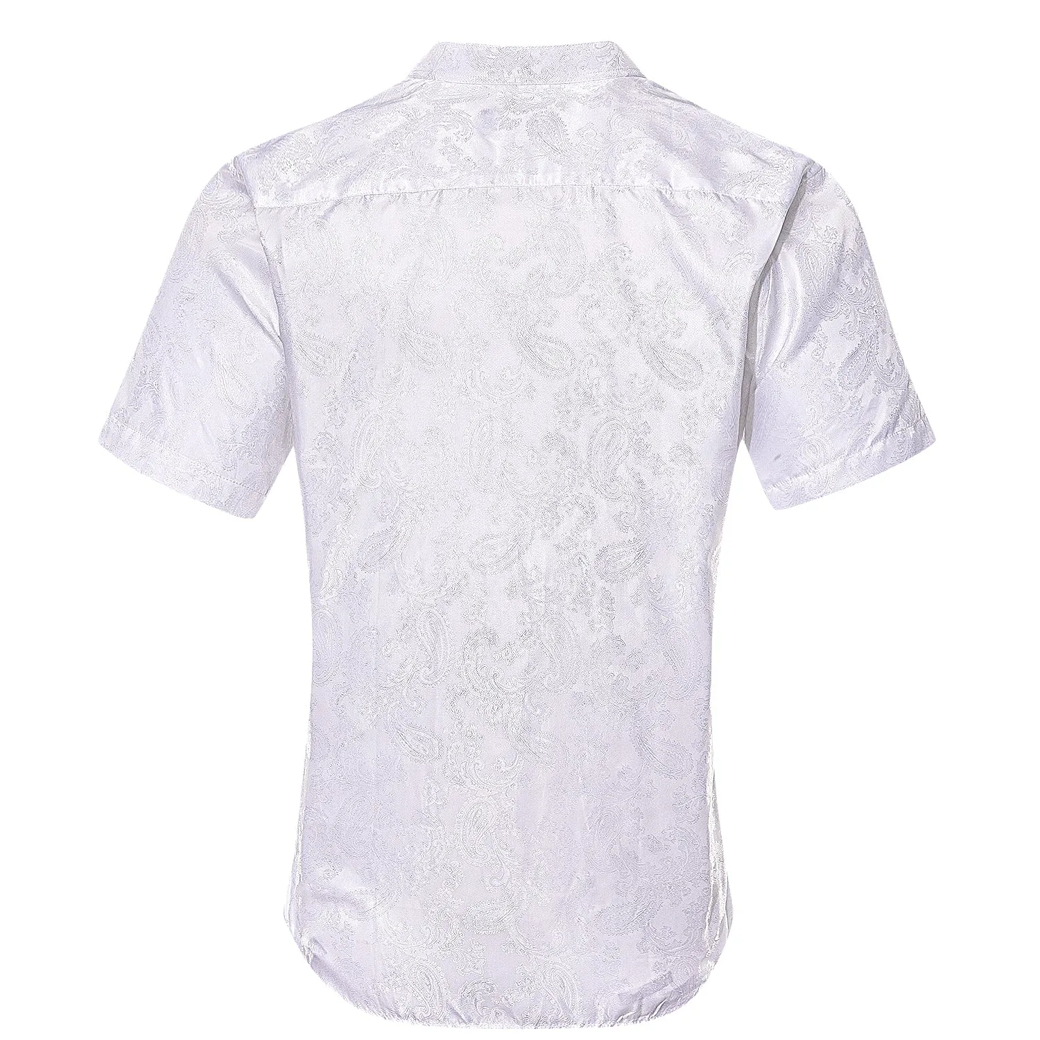 White Paisley Silk Men Short Sleeve Shirt