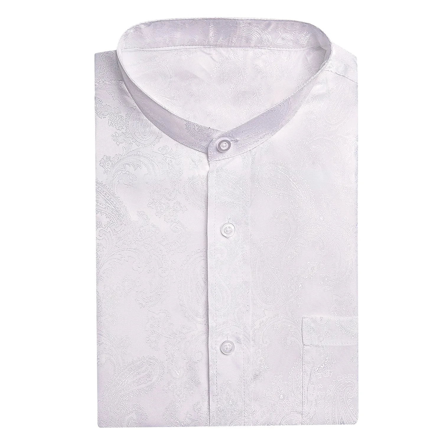 White Paisley Silk Men Short Sleeve Shirt