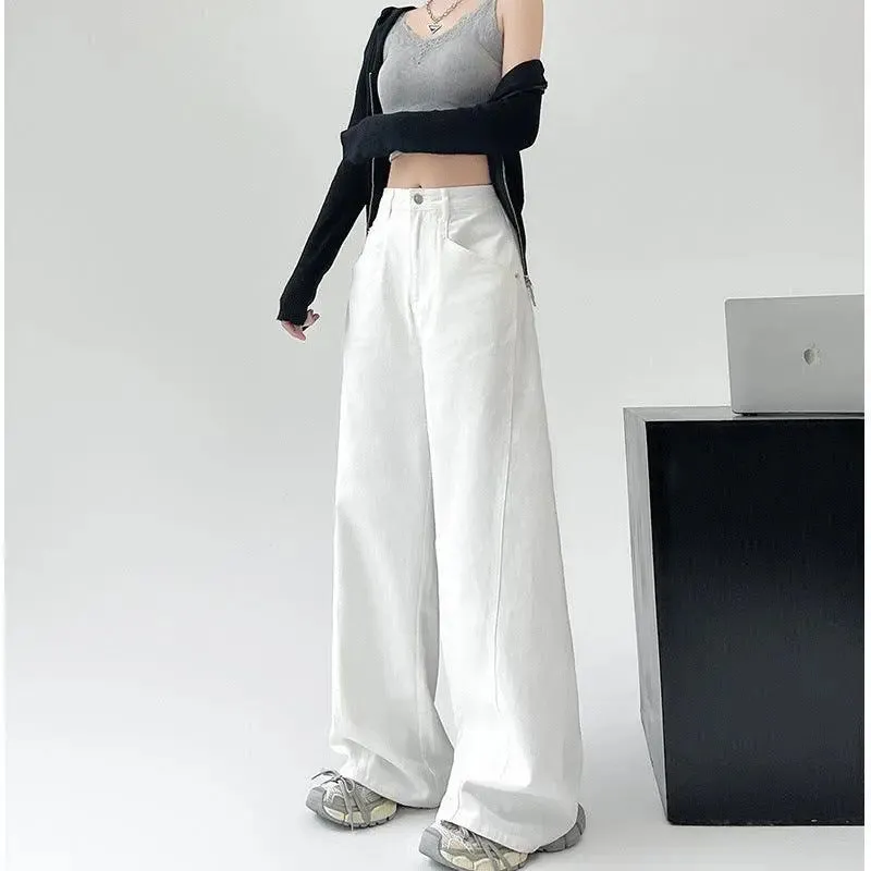 White Retro High-Waist Wide-Leg Jeans