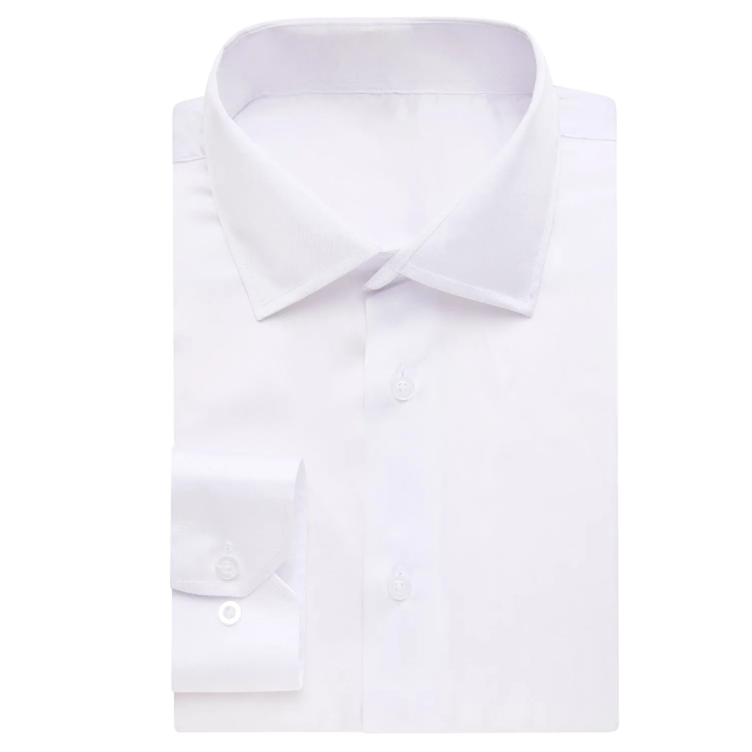 White Solid Satin Chiffon Non-stretch Men's Long Sleeve Shirt