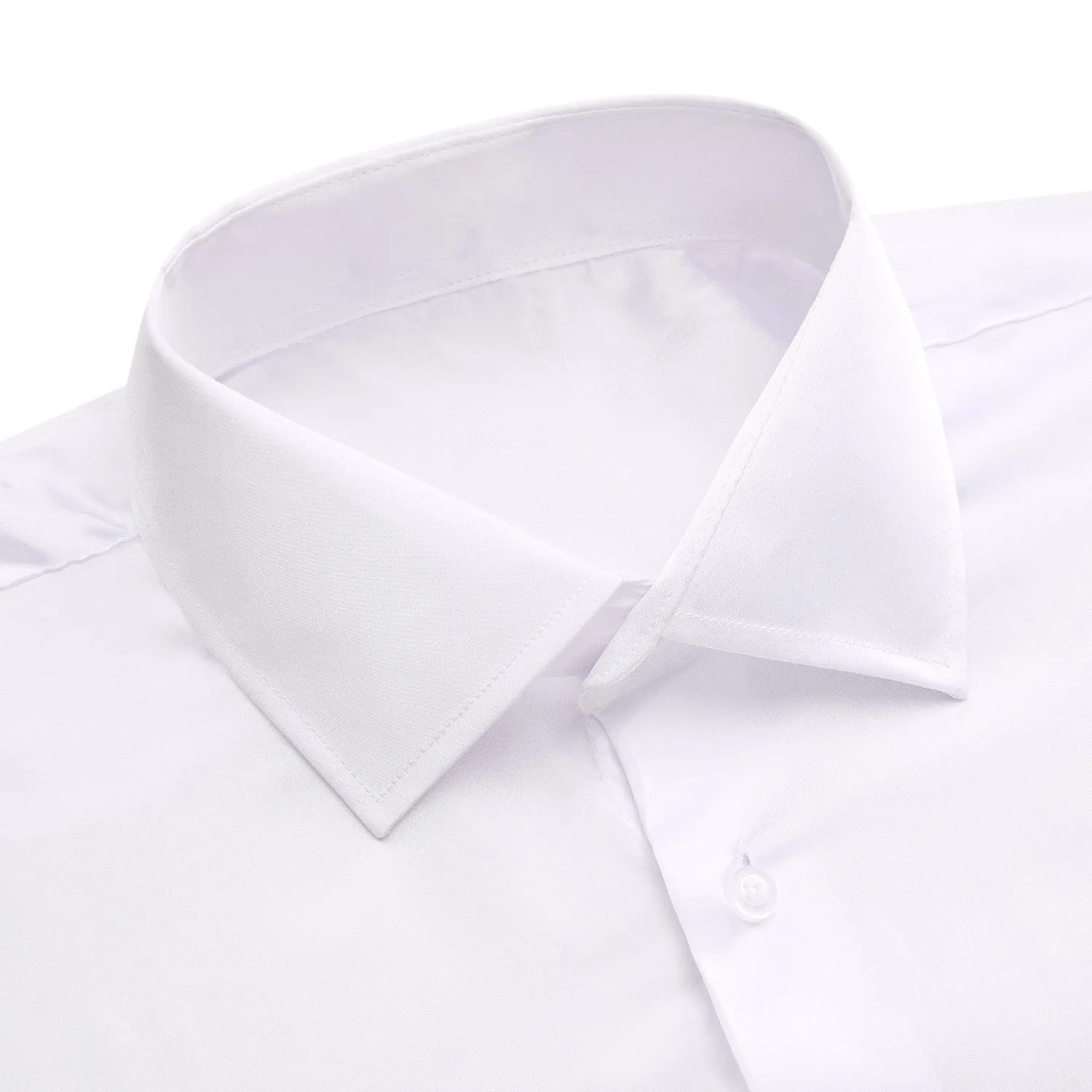 White Solid Satin Chiffon Non-stretch Men's Long Sleeve Shirt